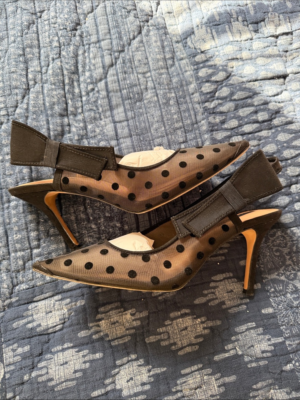 INC International Concepts Black Polka Dot Mesh Slingback Heels